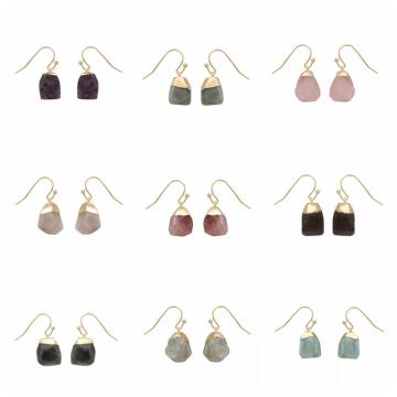 Ins irregular cut original stones Jewelry earring charm Crystal Gold Plated Natural Amethyst Faceted Post Stud Earrings