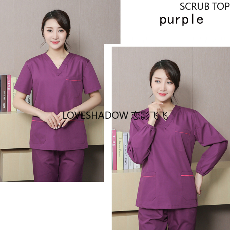 Women Scrub Top Long Sleeve Nurse Uniforms Cotton Nursing Workwear Short Sleeve V Neck Doctor Scrubs Hospital Uniform Mockwrap