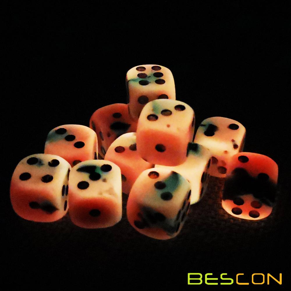 Bescon Two Tone Glowing Dice D6 16mm 12pcs Set HOT ROCKS, 16mm Six Sided Die (12) Block of Glowing Dice
