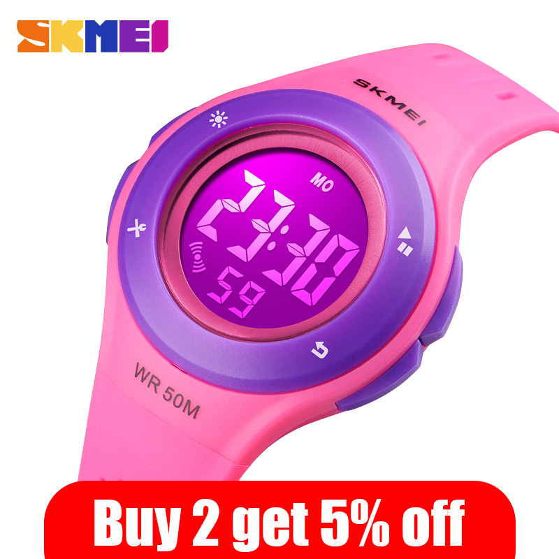 SKMEI Children LED Digital Watch Calendar Sport Watches 5Bar Waterproof kids Wristwatch For Boy Girl Reloj para niños Clock