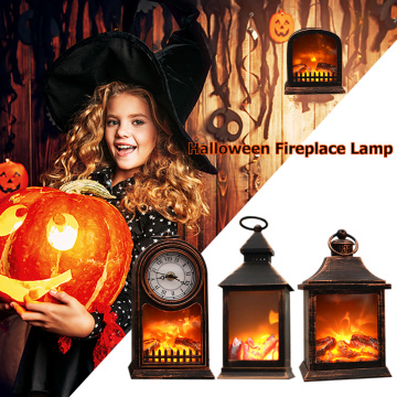 Halloween Portable Oil Lamp LED Flame Lanterns Fireplace Firewood Fire Night Light Party Window Props Christmas Home Decoration