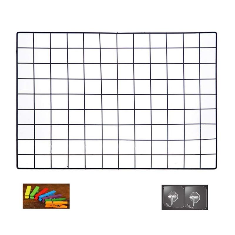 DIY Grid Photo Wall,Multifunction Wall Mounted Ins Mesh Display Panel,Wall Art Display Organizer,Memo Board, with Hook, Color Wo