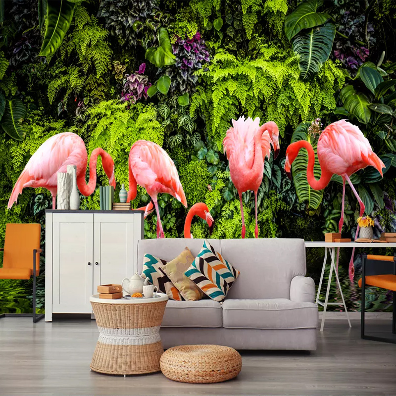 3D Wallpaper Nordic Small Fresh Tropical Rainforest Banana Leaf Flamingo Wall Paper Roll Living Room Background Wall Cloth Mural