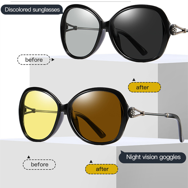 Rhinestone Vision Nocturna Women Night Vision Glasses Polarized Anti-Glare Lens Yellow Sunglasses Driving Night Vision Goggles