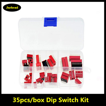35PCS/LOT DIP Switch Kit In Box 1 2 3 4 5 6 8 Way 2.54mm Toggle Switch Red Snap Switches Mixed Kit Each 5PCS Combination Set