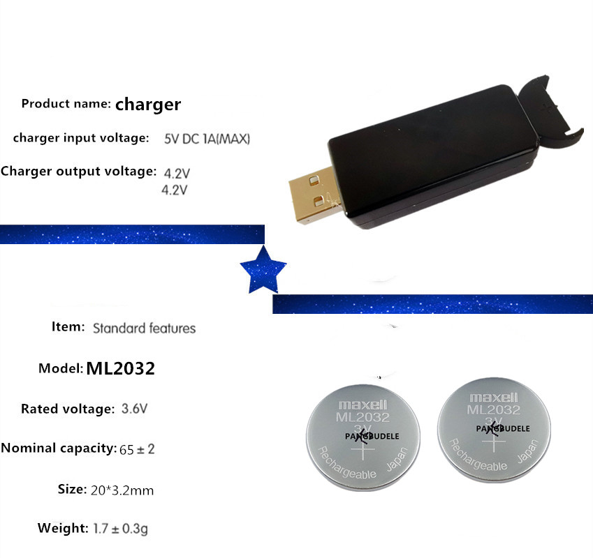 2PCS ML2032 + Portable Button Battery Charger Set
