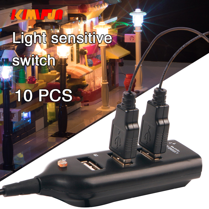 10pcs Traffic Street Light City Building Blocks Bricks USB Port And LED Light Kit USB Hub Light Sensing Auto Switch for lego