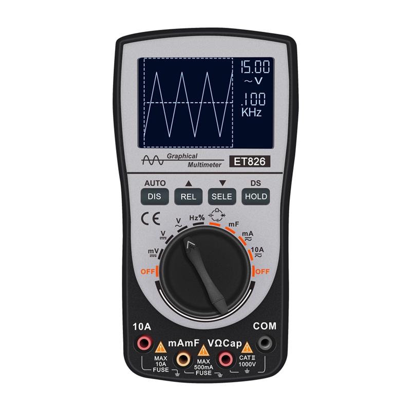 ET826 Digital Oscilloscope Multimeter Current Voltage Frequency Tester Analog Bar Graph Data Waveform Display 20KHZ Bandwidth