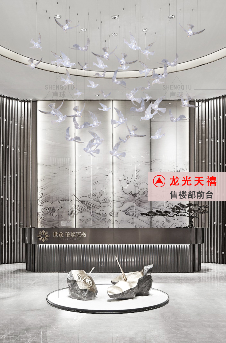 Sales department sand table creative chandelier seagull bird shape headlight hotel lobby reception desk acrylic art lighting
