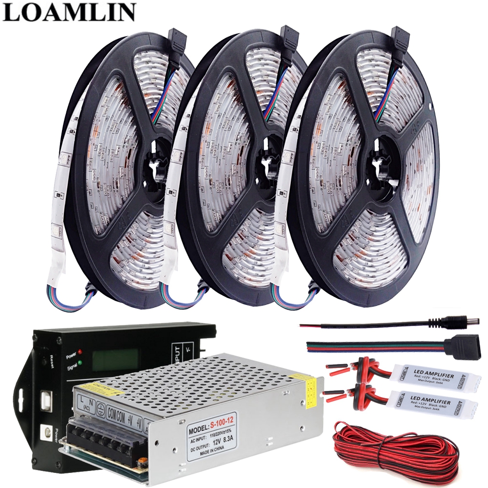 30Leds/m 5050SMD RGB Led Strip Flexible Light TC420 Programable Time RGB Led Controller Amplifier DC12V Led Transformer Kit