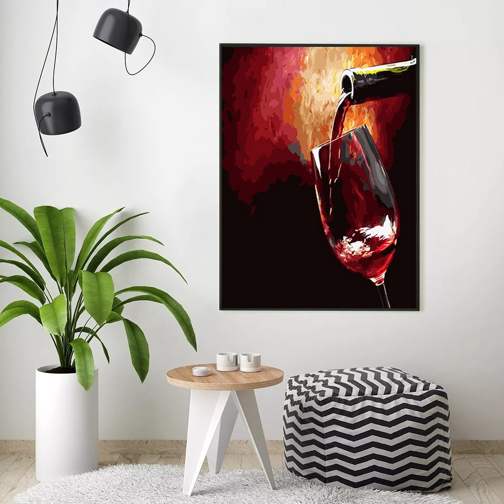 HUACAN Painting By Number Red Wine Glass Drawing On Canvas HandPainted Painting Art Gift DIY Pictures By Number Kits Home Decor