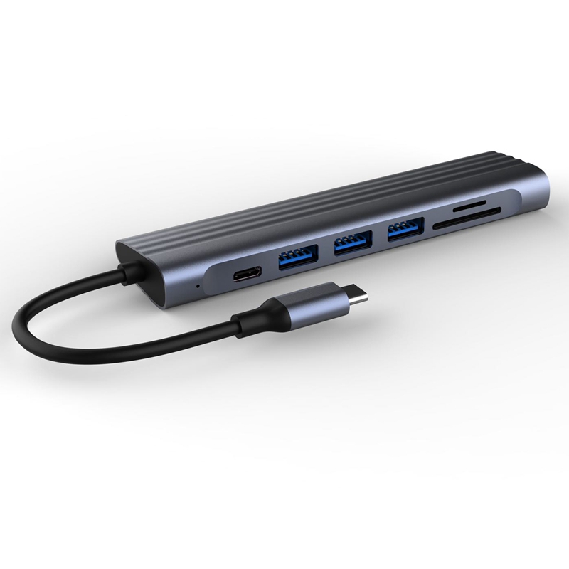 6 in 1 USB C HUB, Docking Station Includes 1XSD + 1XTF + 2XUSB 3.0+ 1XHDMI + 1XPD for PC Laptop