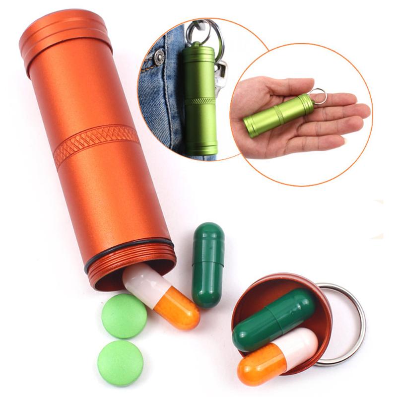 Portable Aluminum Alloy Waterproof Pill Box Container Medicine Storage Box Bottle Case Medicine Bottle with Key Ring