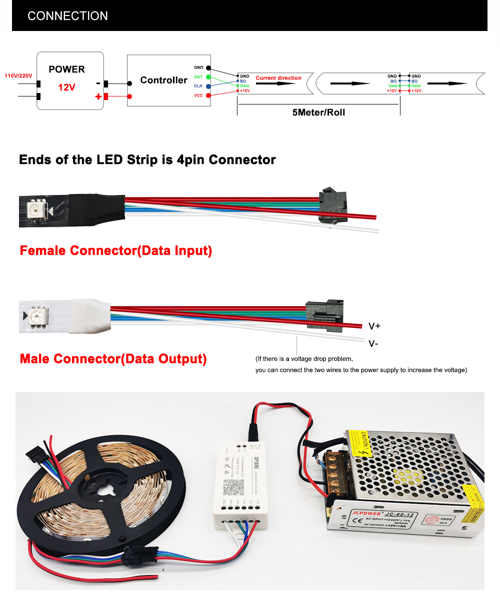 WS2812B WS2812 Kit IndividuaIIy AddressabIe RGB Led Strip Light With Wifi ControIIer SP108E DC5V Led Transformer Power SuppIy