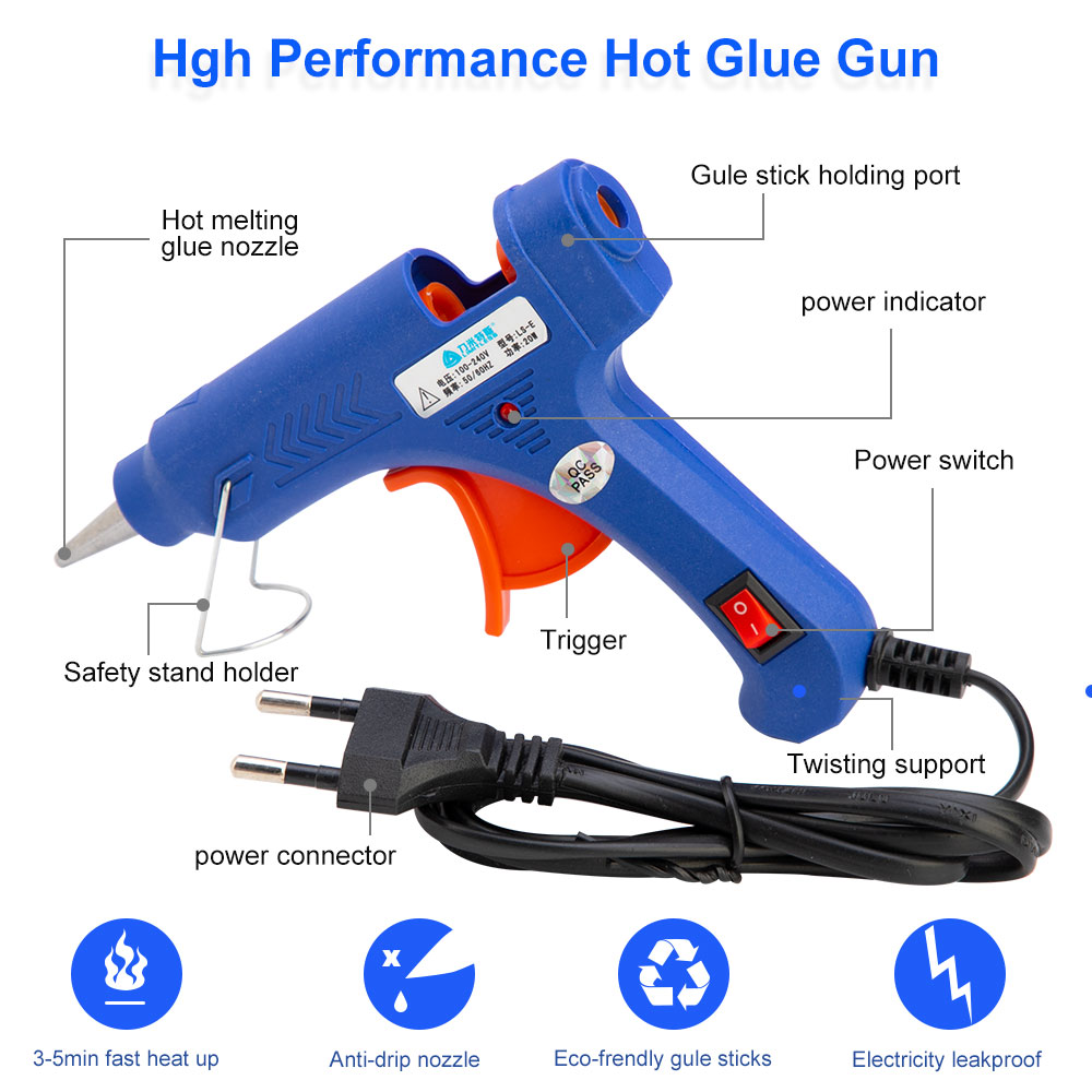 20w Hot Glue Gun Set With Glitter Stick Glue Gun 7*100mm Hot Melt Adhesive Sticks Rod For Gun Glue Craft Repair DIY