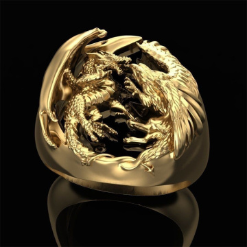 Domineering Combat Fighting Dragon Eagle Rings Punk Animal Jewelry Men's Cool Big Golden Finger Rings Z4Z033