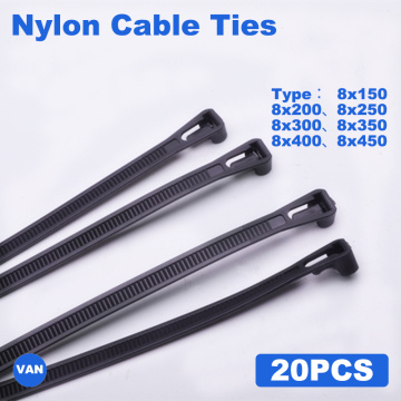 20PCS Zip Ties Releasable Cable Tie color Black and White Plastic 8mm*150mm/200mm/250mm/300mm/350mm/400mm/450mm