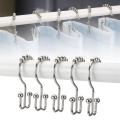 5Pcs Silver Color Creative Double Glide 8-Bead Heavy Duty Bathroom Shower Rod Curtain Hooks Rings Polished Satin Nickel Ball
