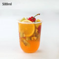 cheap 50pcs U shaped creative disposable plastic cup transparent beverage juice coffee tea takeaway packaging cups with lid