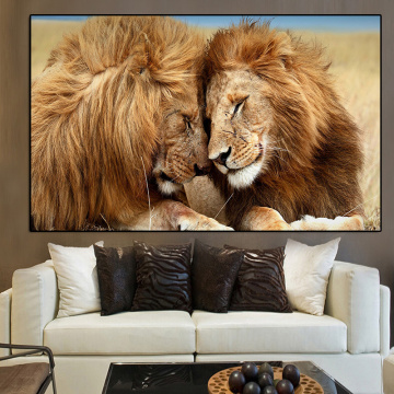 Two Lion Wild Animals Landscape Oil Painting on Canvas Posters and Prints Wall Art Picture for Living Room Cuadros Home Decor