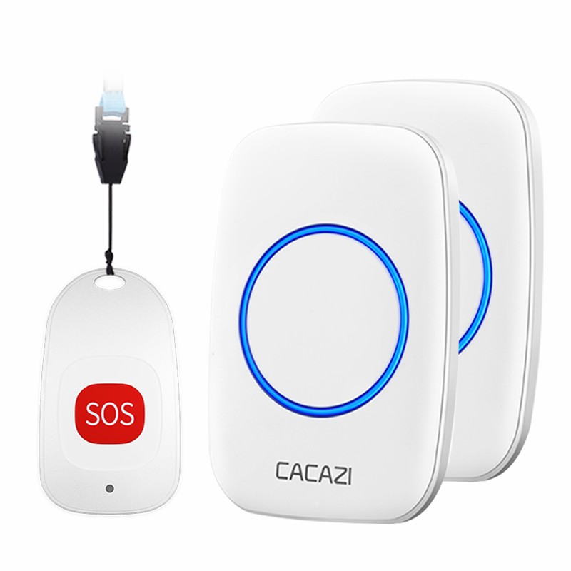 CACAZI Smart Home Wireless Pager Doorbell Old man Emergency Alarm Calling Bell US EU UK Plug 80m Remote Lanyard SOS Button