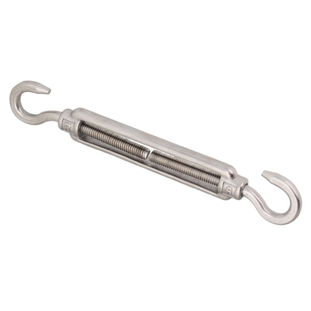 304 Stainless Steel European Style Hook & Hook M6 Turnbuckles Adjustable Wire Rope Tensioners Pack of 5