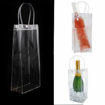 1PCs Portable Wine Beer Champagne Bucket Drink Ice Bag Bottle Cooler Bag Chiller Foldable Carrier PVC Transparent Basket Bags