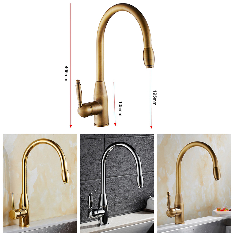 Pull Out Kitchen Faucet Hot Cold Water Mixer Brass Antique Bronze Deck Mounted Kitchen Sink Faucet ELK1125