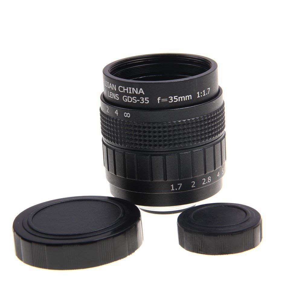35mm F/1.7 Movie Lens C-Mount Lens Prime Lens with Adapter Ring for Canon EOSM / M2 / M3