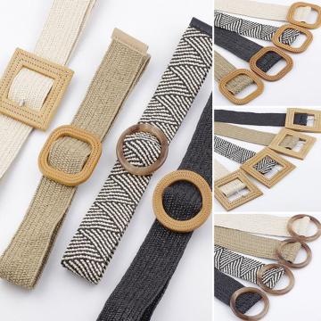 Wax Rope Braiding Women Belt Round Square Buckle Skirt Belt Vintage Knitted Waist Belt Hand-Woven Elastic Belt For Women 2019