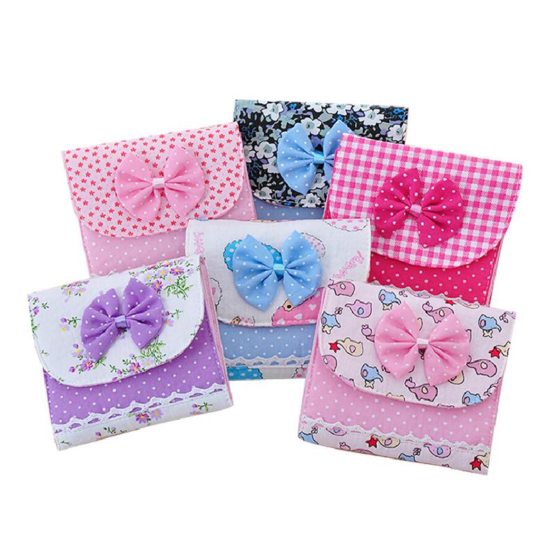 Sanitary Napkin Bag Cloth Menstrual Pads Menstrual Bowknot Cotton Sanitary Towel Napkin Pad Purse Holder Easy Bag Organizer