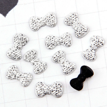 About 50 Pcs 7x12mm Silver Cute Bowknot Resin Flatback Rhinestone DIY Nail Art/Phone Decoration DIY Accessories