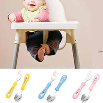 2Pcs/Set Lovely Baby Kids Feeding Spoon Fork Stainless Steel Baby Spoon Flatware Drop shipping