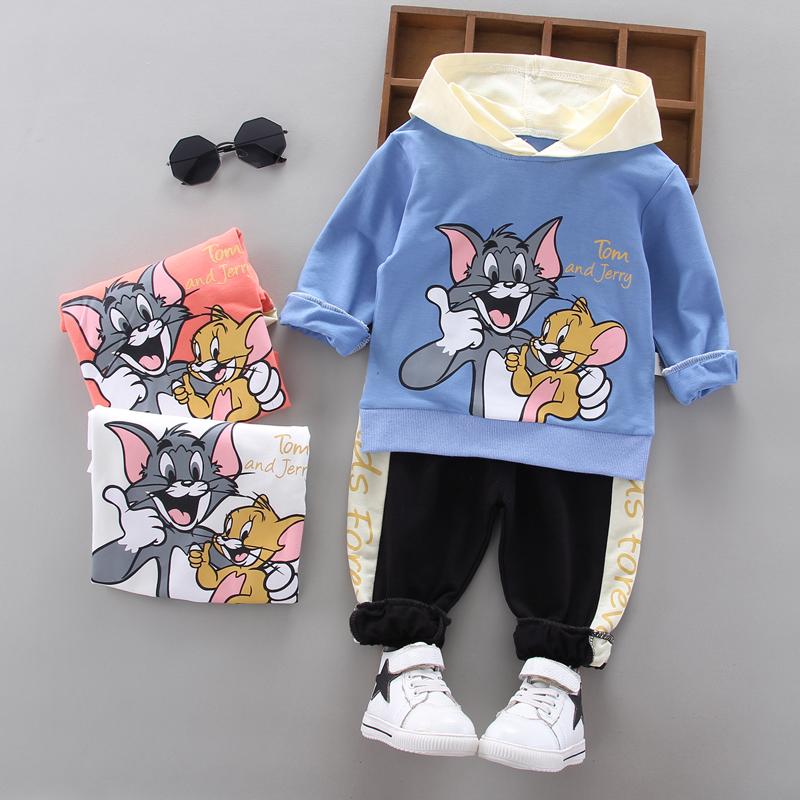 Children Clothing Cartoon Print Sports Suit for Boys and Girls Hooded Outwears Coat Pants Set Casual Tracksuit For Bos Clotning