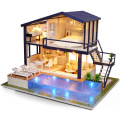 Cute Room Woodiness Model Diy Cabin Time Apartment Handmade Wooden Villa Swimming Pool Model Creative Doll House Birthday Gift