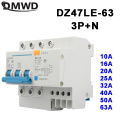 DZ47LE-63 3P+N 10A 16A 20A 32A 400V~ 40A 50A 63A 50/60HZ Residual Current Circuit Breaker Over Current Leakage Protection RCBO