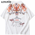 2021 Summer Men Hip Hop Short Sleeve T Shirt Crane Flower Bridge Print Tshirt Streetwear Harajuku T-Shirt Cotton Casual Top Tees