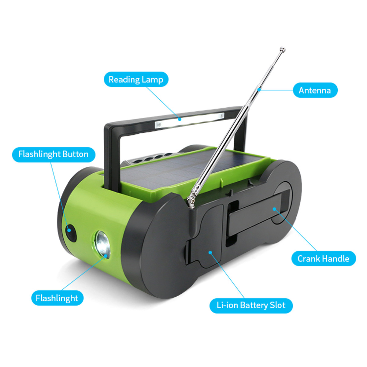 Solar Power WB Crank Emergency Power Bank Hand Crank Self Powered AM/FM Weather Portable Radio 2000mAh Rechargeable