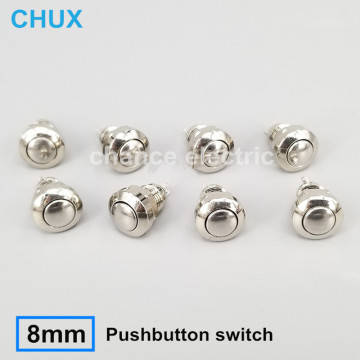 Push button Switch 8mm Momentary Metal Stainless Steel 1NO 3-220v waterproof Push-button switches