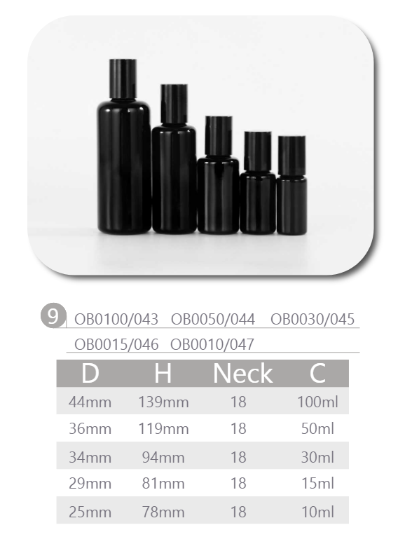 black  essential oil glass bottle