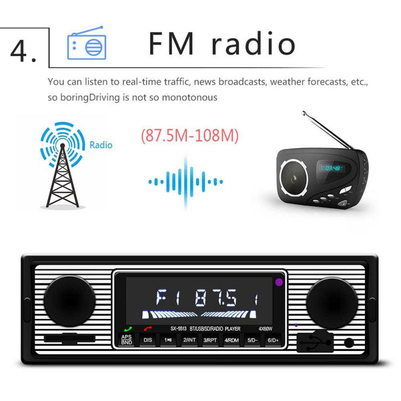 Car Auto Radio Bluetooth Vintage Wireless MP3 Multimedia Player AUX USB FM 12V Classic Stereo Audio Player Auto Electronics