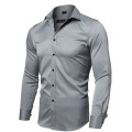 Gray Elastic Bamboo Fiber Shirt Men Brand New Long Sleeve Mens Dress Shirts Non Iron Easy Care Business Work Chemise Homme XXL