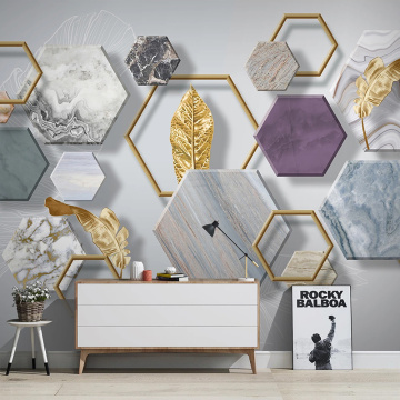 Custom 3D Photo Wallpaper Murals Modern Marble Geometric Golden Leaves TV Background Wall Painting Living Room Mural Wallpaper