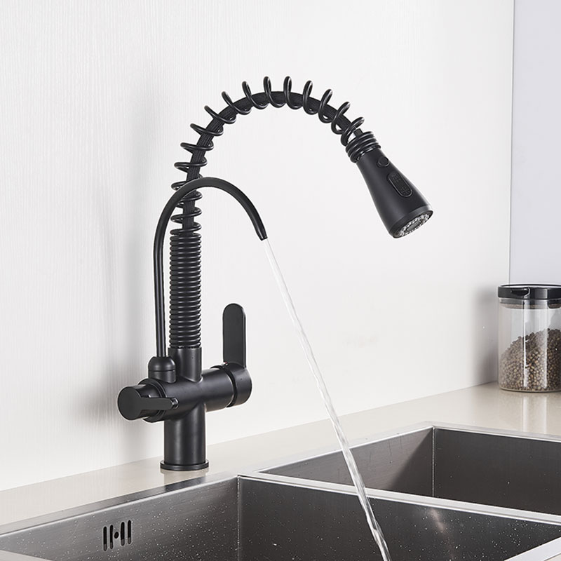KitchenSpring Faucet W/ Pull Down ABS Spray Head Single Handle Hot and Cold Water Mixer Tap Ceramic Valve Deck Mounted
