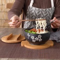 Japanese Bowl Instant Noodles Tableware Dining Room Tableware Salad Ceramic Bowl Bring Wooden Spoon Wooden Chopstick