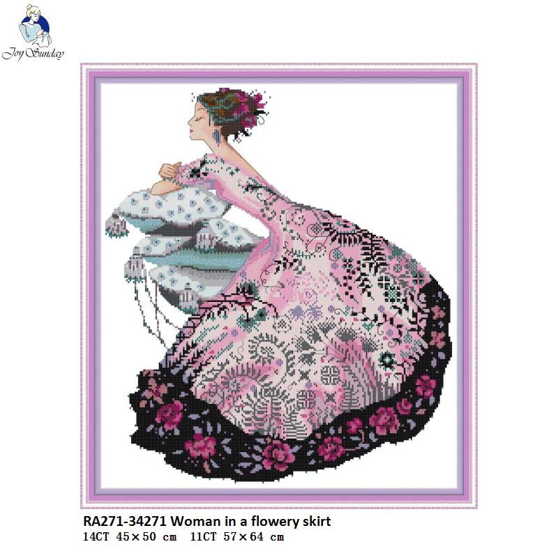 Woman in floral Dress Patterns 11CT Printed Fabric 14CT Counted Canvas DMC Cross Stitch Kits Embroidery Needlework Home Decor