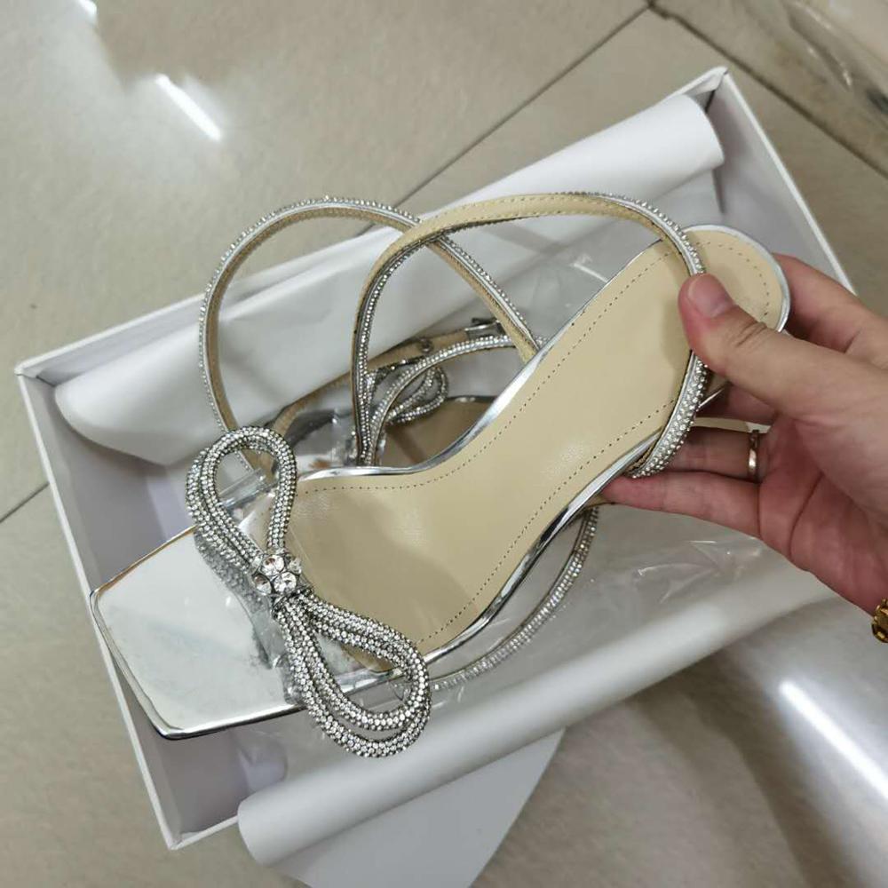 luxury brand shoes Women Summer wedding party shoes Runway Crystal ladies shoes pearl chain bowknot Stilettos High Heels sandals
