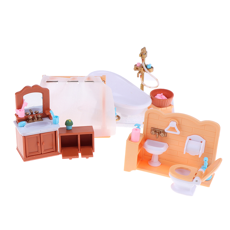1 set 1/12 Plastic Miniature Bathroom Furniture Set for DIY Dollhouse Kids Toy Gift