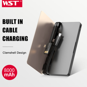 WST Original Brand Built In Cable Caricatore Portatile Ultra Thin Power Bank Gold Silver Business Style Portable Battery Pack