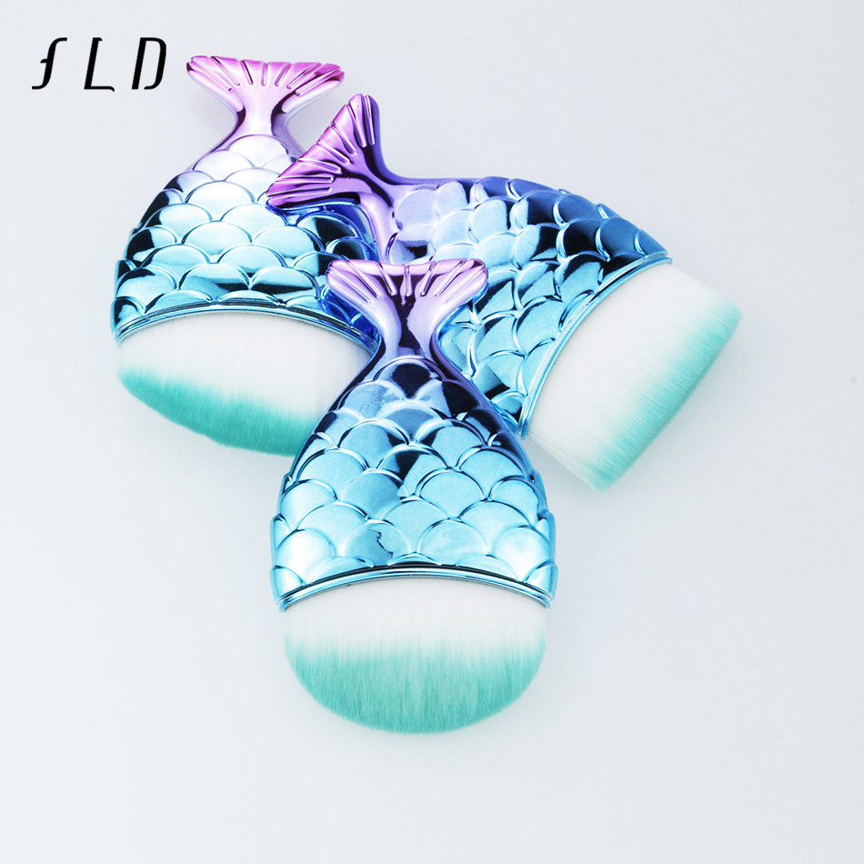 FLD 1Pcs Professional Mermaid Shape Makeup Brush Foundation Cosmetic Fish Brush Makeup Tools Kit Powder Face Blush Brush